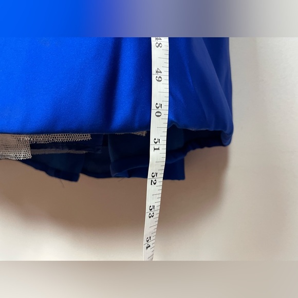 Jovani Blue Lace High Neck Lace Bodice Satin Long Dress Corset Back - Picture 16 of 16